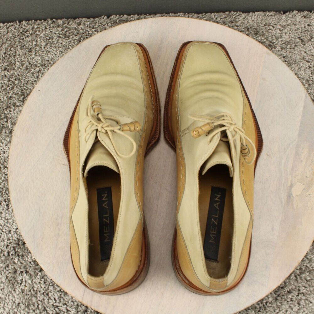 Mezlan Two-Tone Cream & Tan Leather Derby Oxfords - Picture 10 of 11